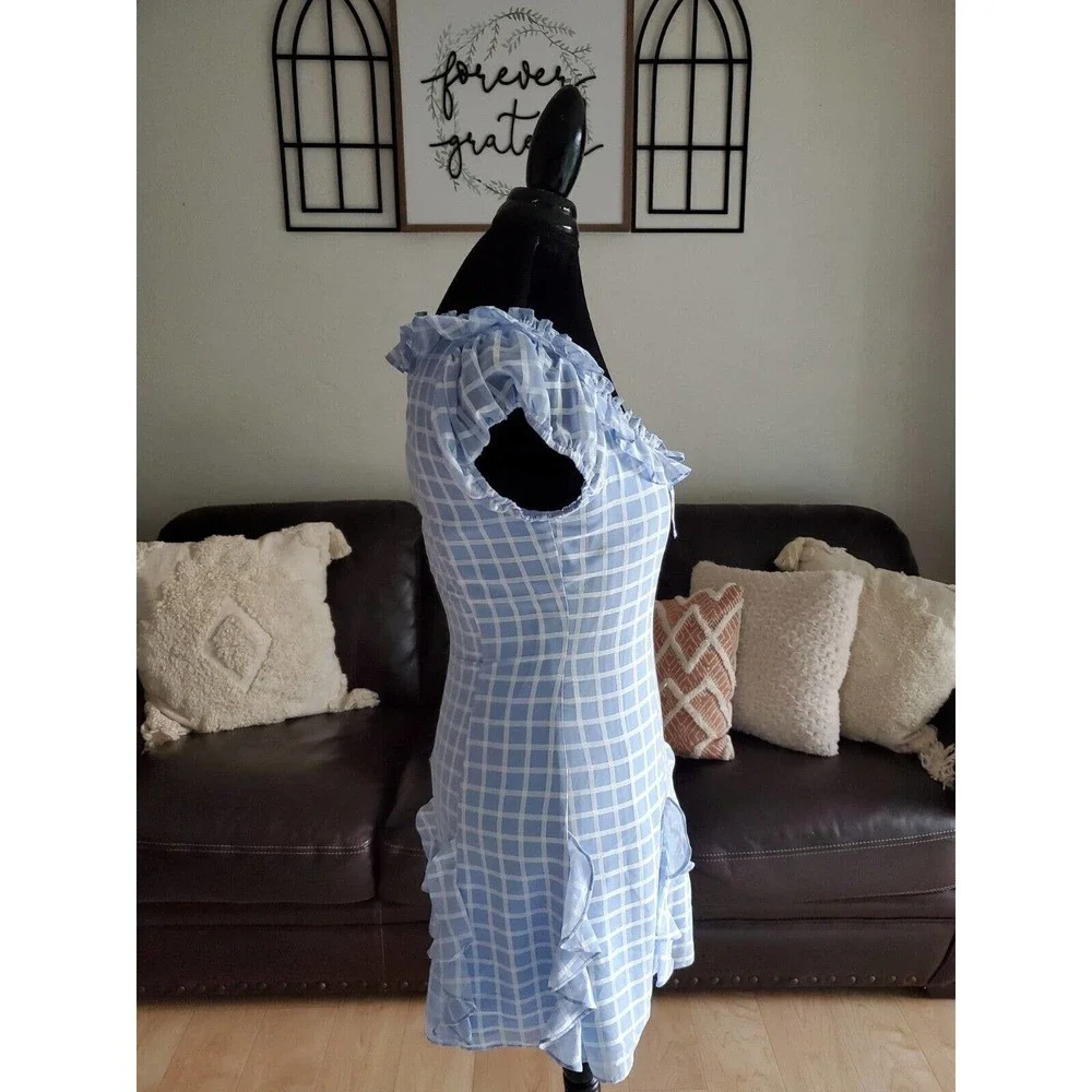 Likely Lula Ruffle Dress In Blue Plaid Women's Size 6 Boho Chic